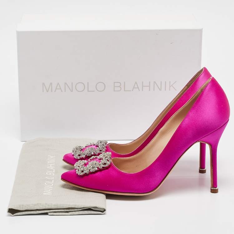 Pre Owned Manolo Blahnik Pink Satin Hangisi Pumps Size 38.5