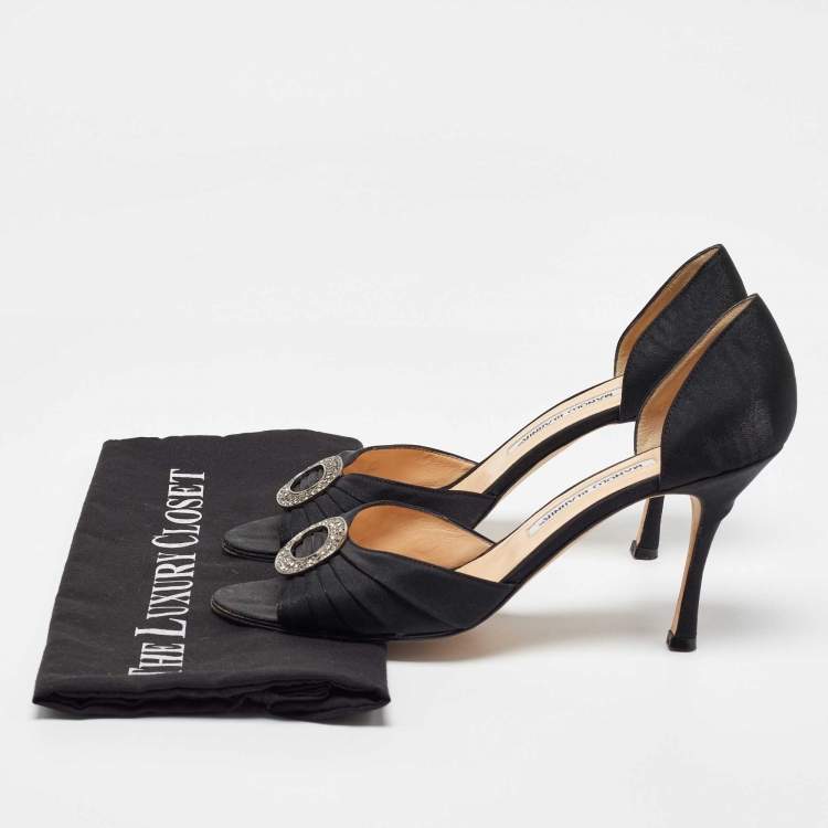 Pre Owned Manolo Blahnik Black Satin Pleated Sedaraby D'orsay Pumps Size 40.5