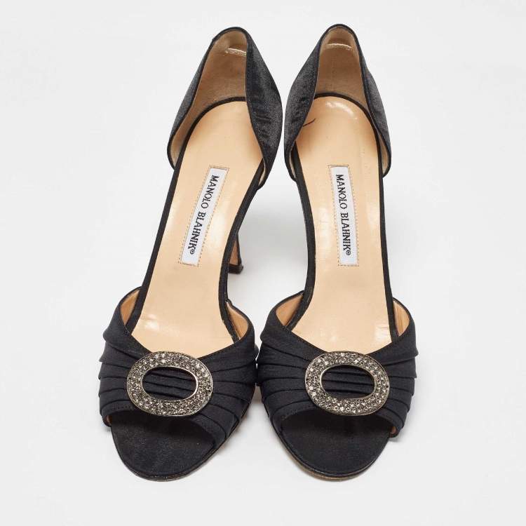 Pre Owned Manolo Blahnik Black Satin Pleated Sedaraby D'orsay Pumps Size 40.5