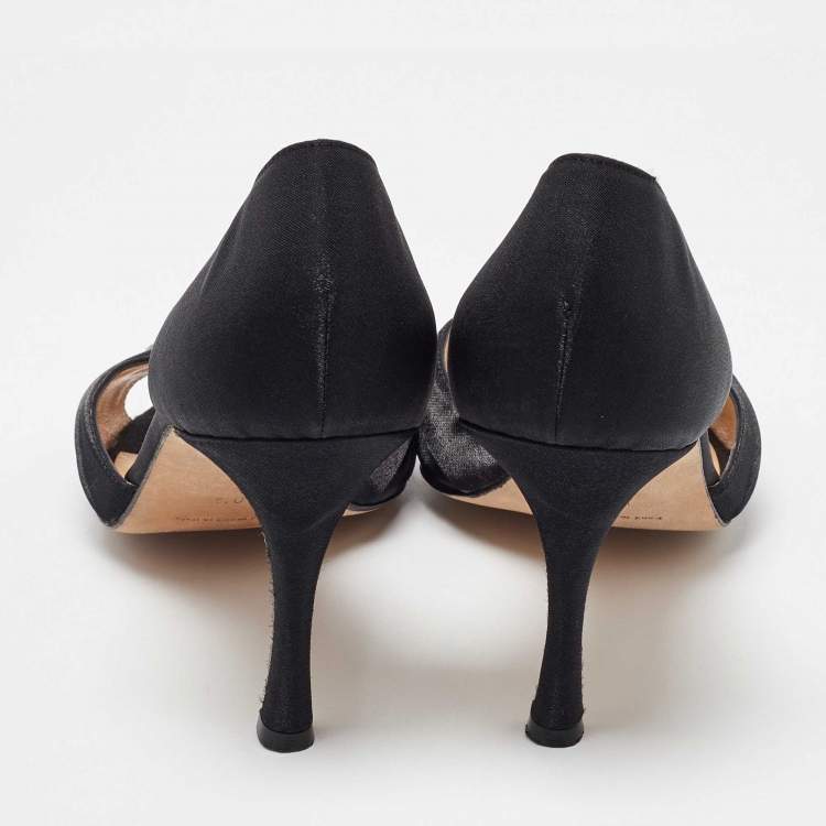 Pre Owned Manolo Blahnik Black Satin Pleated Sedaraby D'orsay Pumps Size 40.5