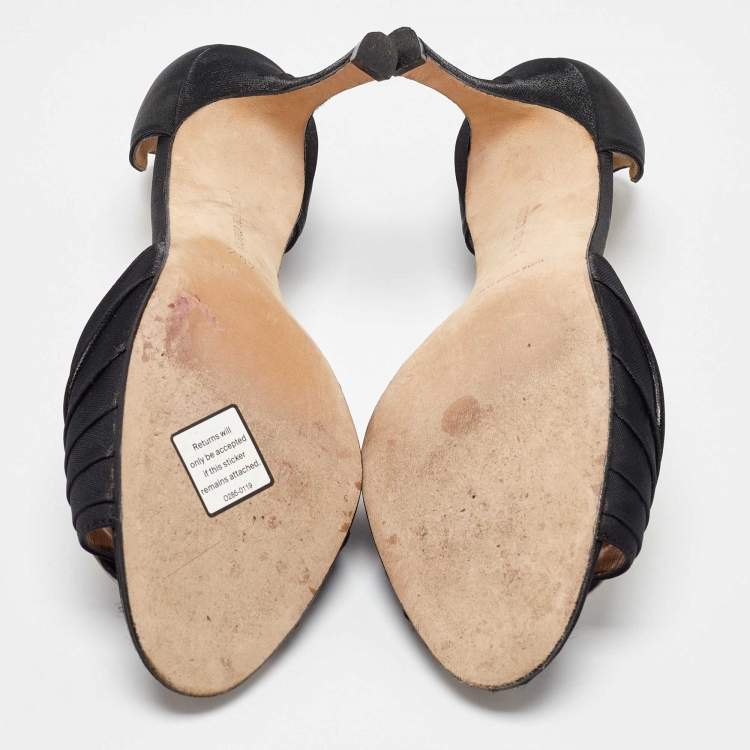 Pre Owned Manolo Blahnik Black Satin Pleated Sedaraby D'orsay Pumps Size 40.5