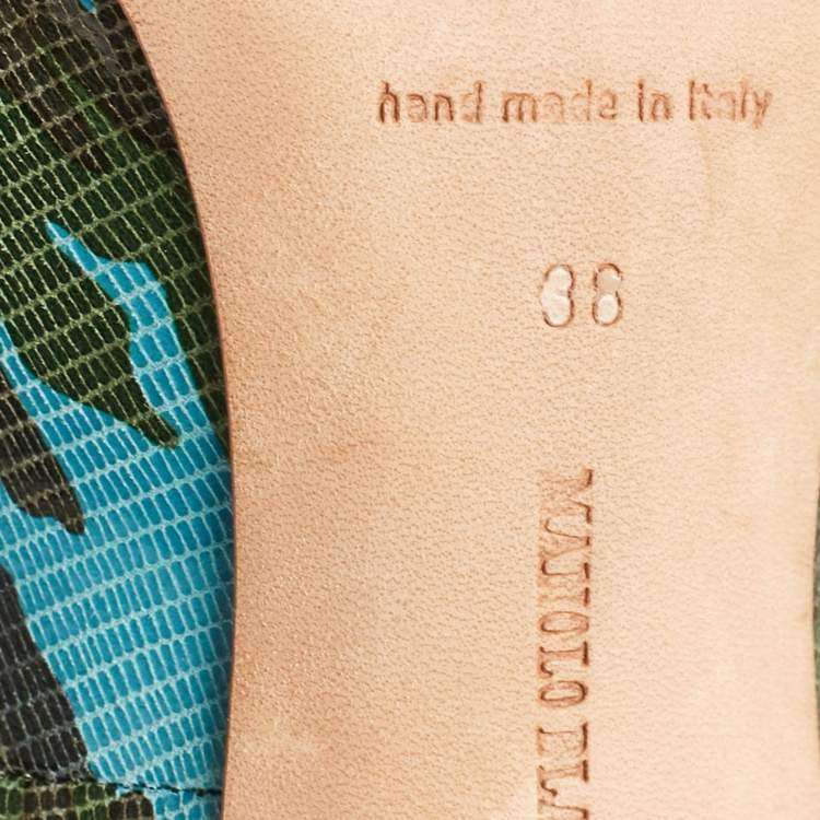 مملوكة مسبقًا Manolo Blahnik Tricolor Camouflage Print Embossed Lizard Pointed Toe Pumps Size 38 