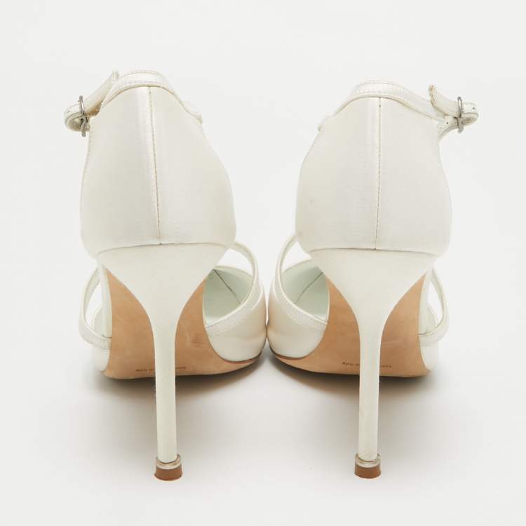 Pre Owned Manolo Blahnik White Satin Strappy D'orsay Pumps Size 40