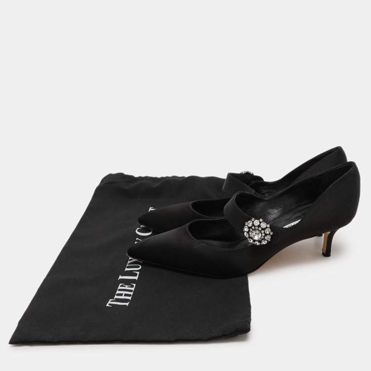 Pre Owned Manolo Blahnik Black Satin Verna Pumps Size 40