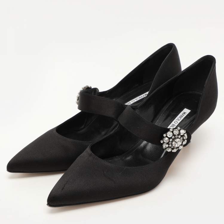Pre Owned Manolo Blahnik Black Satin Verna Pumps Size 40