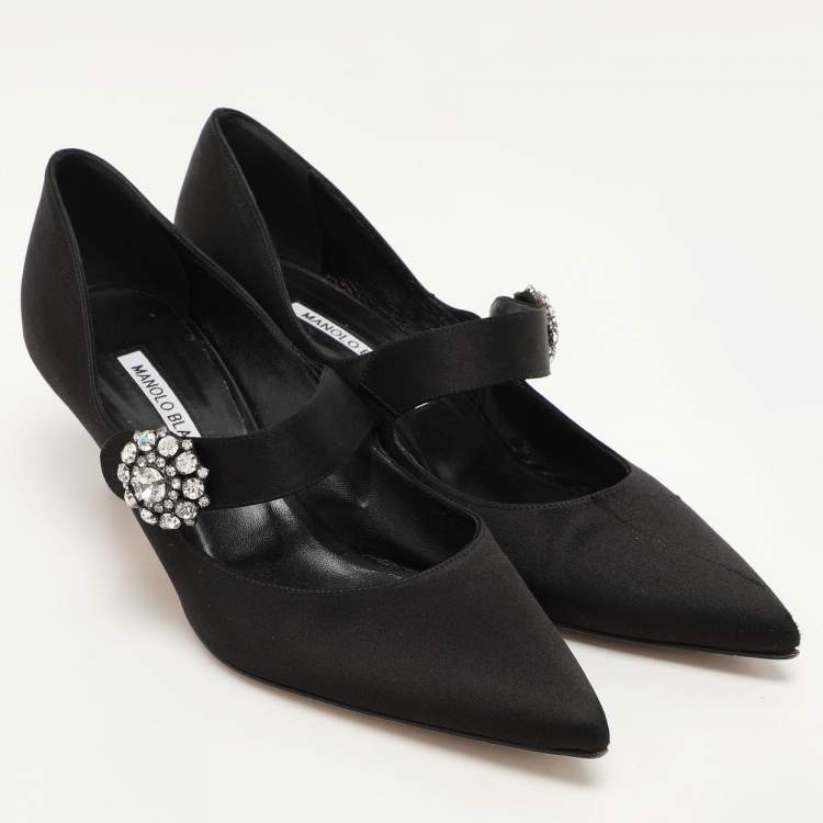 Pre Owned Manolo Blahnik Black Satin Verna Pumps Size 40