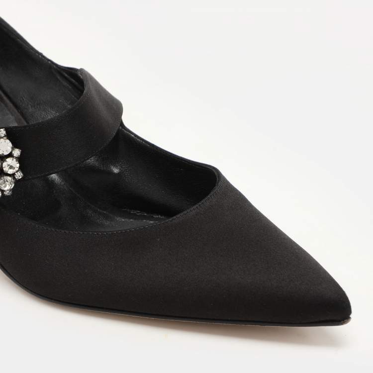 Pre Owned Manolo Blahnik Black Satin Verna Pumps Size 40