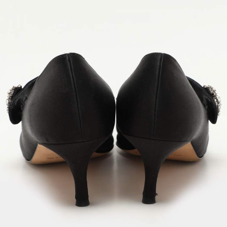 Pre Owned Manolo Blahnik Black Satin Verna Pumps Size 40