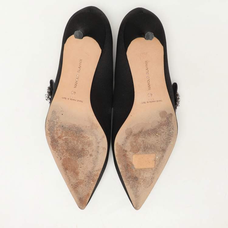 Pre Owned Manolo Blahnik Black Satin Verna Pumps Size 40
