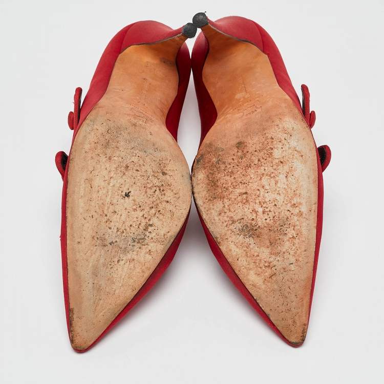 Pre Owned Manolo Blahnik Red Satin D'orsay Pumps Size 37