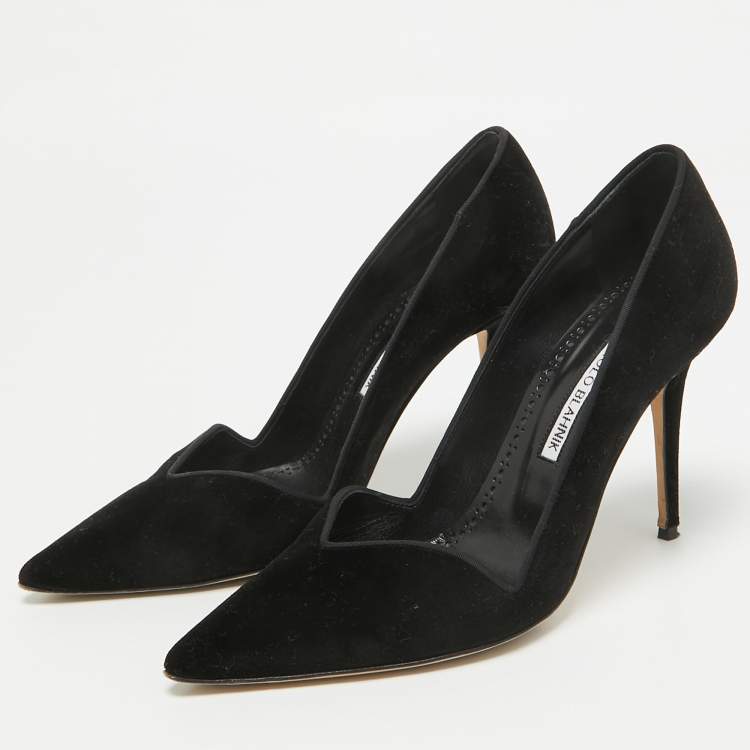 Pre Owned Manolo Blahnik Black Velvet Pointed Toe Pumps Size 36.5