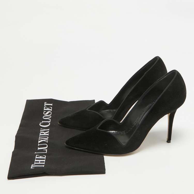 Pre Owned Manolo Blahnik Black Velvet Pointed Toe Pumps Size 36.5