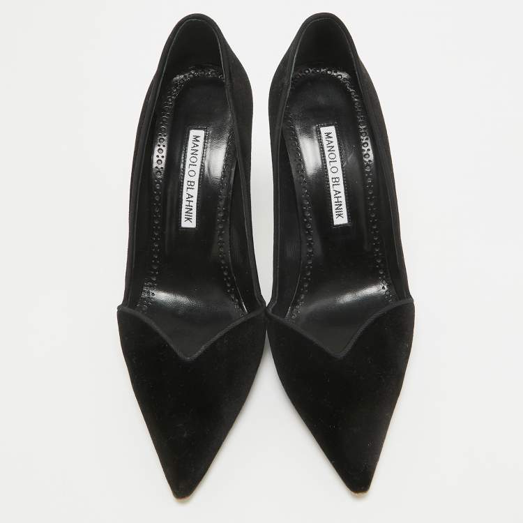 Pre Owned Manolo Blahnik Black Velvet Pointed Toe Pumps Size 36.5