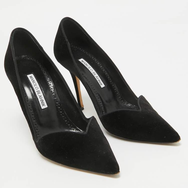 Pre Owned Manolo Blahnik Black Velvet Pointed Toe Pumps Size 36.5