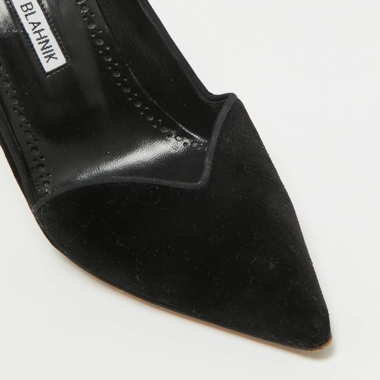 Pre Owned Manolo Blahnik Black Velvet Pointed Toe Pumps Size 36.5