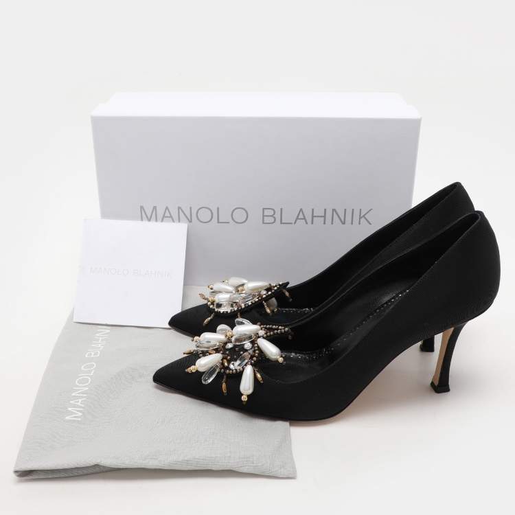 Pre Owned Manolo Blahnik Black Nylon Orientalia Pumps Size 41