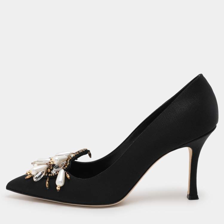 Pre Owned Manolo Blahnik Black Nylon Orientalia Pumps Size 41
