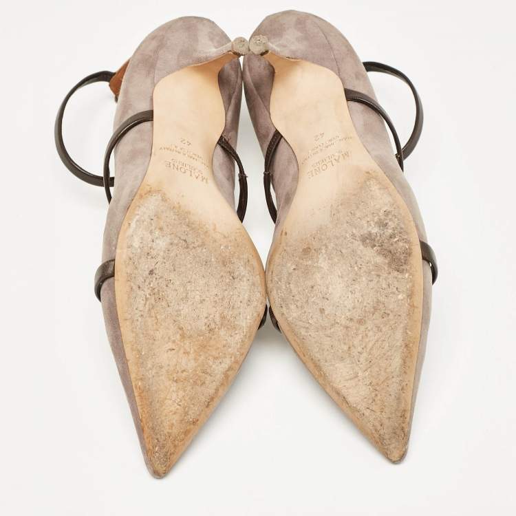 Pre Owned Manolo Blahnik Grey Leather and Suede Ankle Strap Pumps Size 42