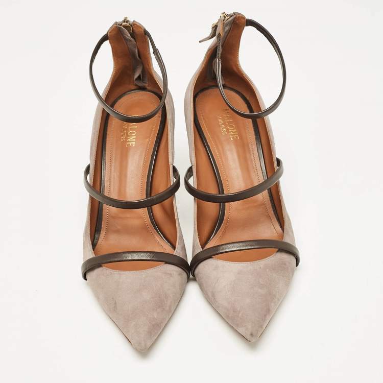 Pre Owned Manolo Blahnik Grey Leather and Suede Ankle Strap Pumps Size 42