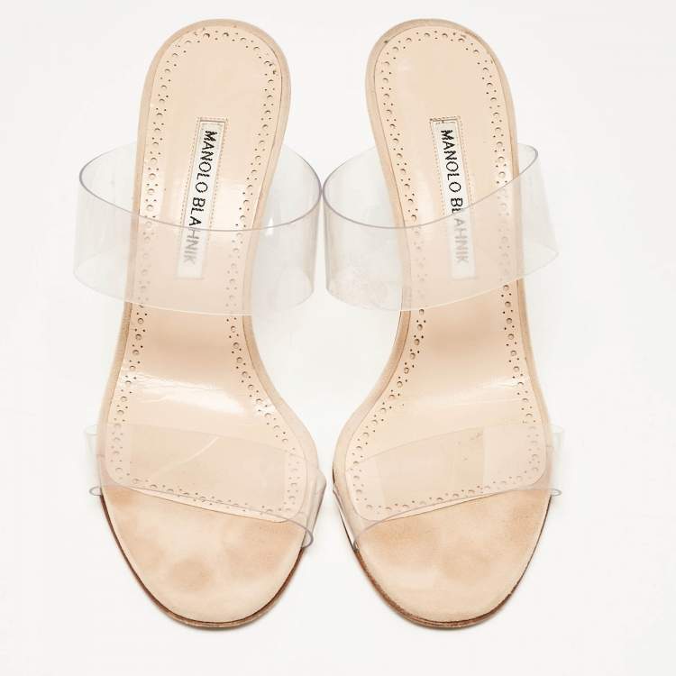 Pre Owned Manolo Blahnik Transparent PVC Scolto Slide Sandals Size 37.5