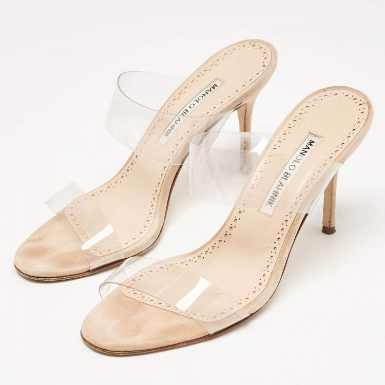 Pre Owned Manolo Blahnik Transparent PVC Scolto Slide Sandals Size 37.5