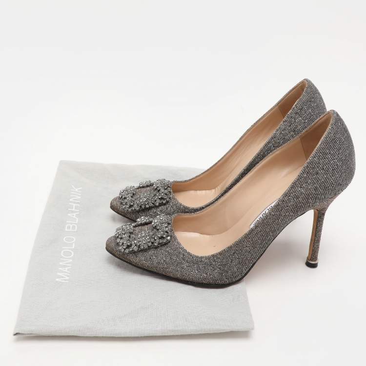 Pre Owned Manolo Blahnik Metallic Metallic Lurex Fabric Hangisi Pumps Size 35.5