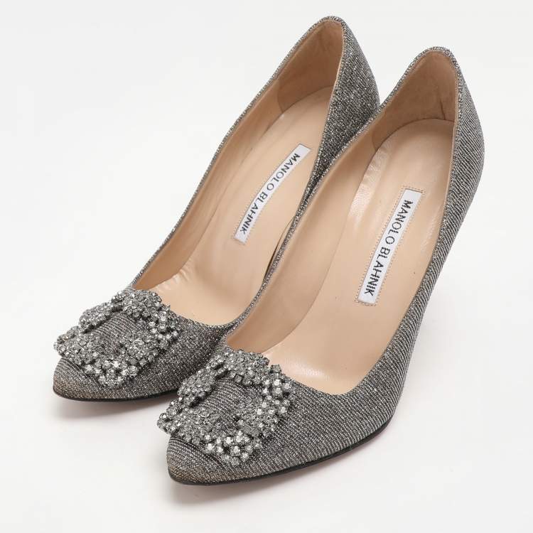 Pre Owned Manolo Blahnik Metallic Metallic Lurex Fabric Hangisi Pumps Size 35.5