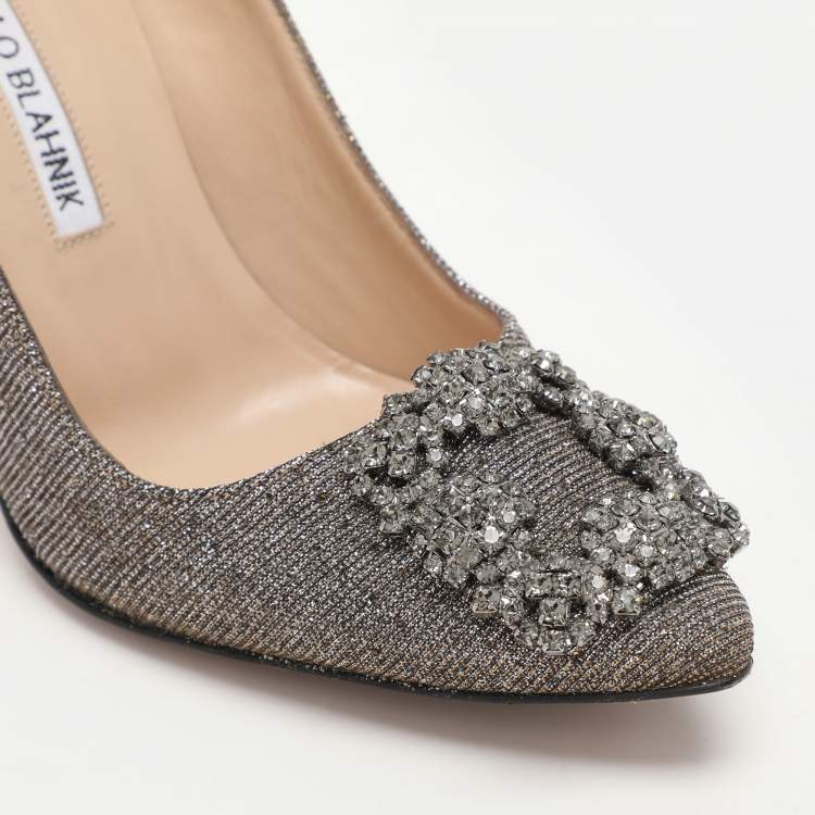 Pre Owned Manolo Blahnik Metallic Metallic Lurex Fabric Hangisi Pumps Size 35.5