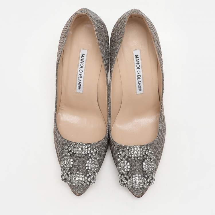 Pre Owned Manolo Blahnik Metallic Metallic Lurex Fabric Hangisi Pumps Size 35.5
