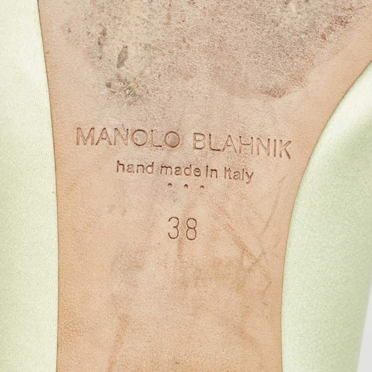 Pre Owned Manolo Blahnik Light Green Satin Hangisi Ballet Flats Size 38