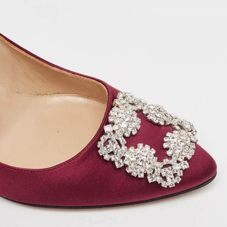 مملوكة مسبقًا Manolo Blahnik Burgundy Satin Hangisi Pumps Size 39