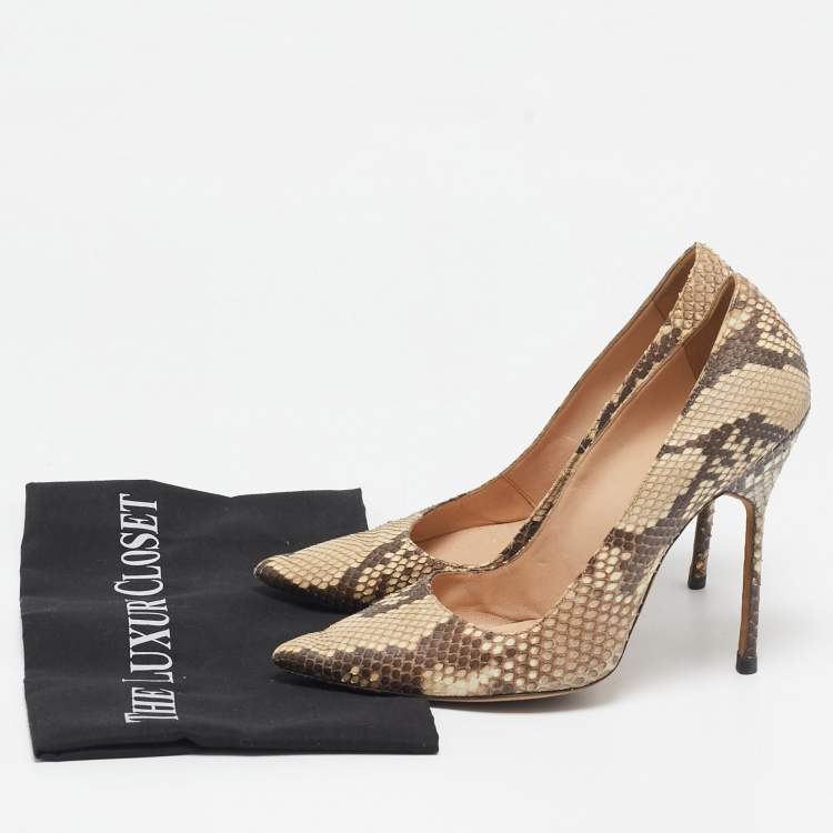 Pre Owned Manolo Blahnik Brown/Beige Python Leather BB Pointed Toe Pumps Size 38