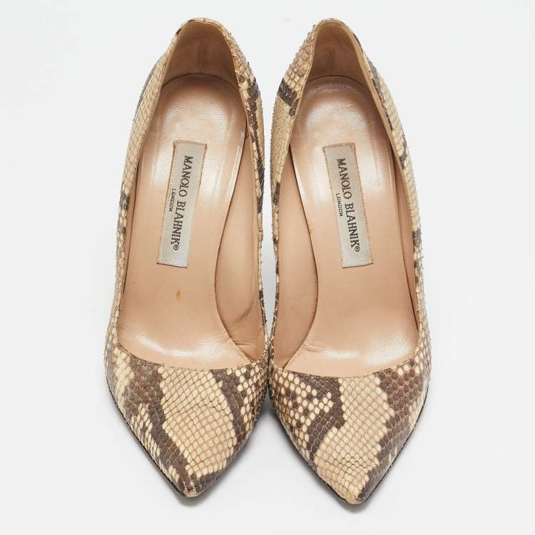 Pre Owned Manolo Blahnik Brown/Beige Python Leather BB Pointed Toe Pumps Size 38