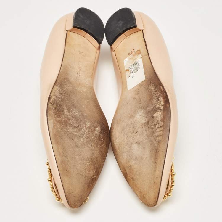 مملوكة مسبقًا Manolo Blahnik Beige Leather Hangisi Ballet Flats Size 38.5