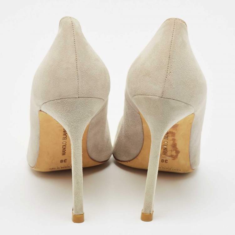 Pre Owned Manolo Blahnik Grey/Green  Suede BB Pointed Toe Pumps Size 38