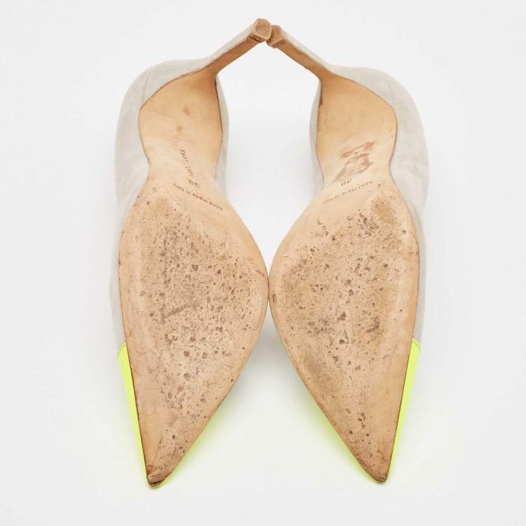 Pre Owned Manolo Blahnik Grey/Green  Suede BB Pointed Toe Pumps Size 38