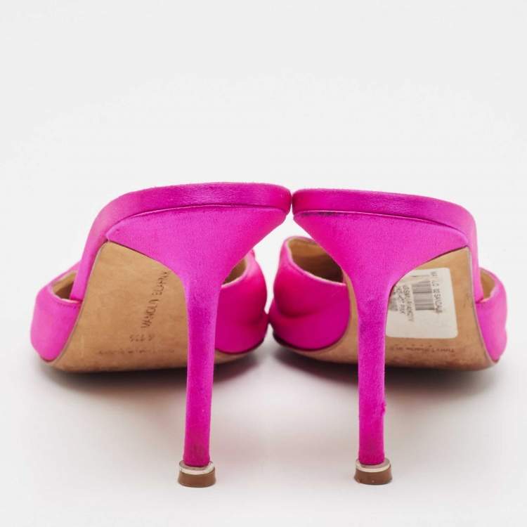 Pre Owned Manolo Blahnik Pink Satin Hangisi Mules Sandals Size 41.5