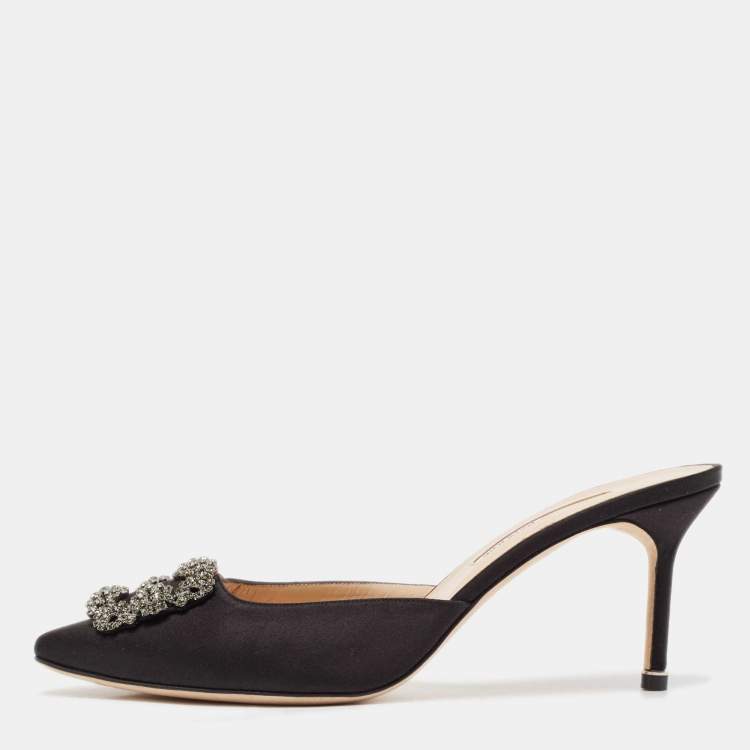 Pre Owned Manolo Blahnik Black Satin Hangisi Mules Size 42