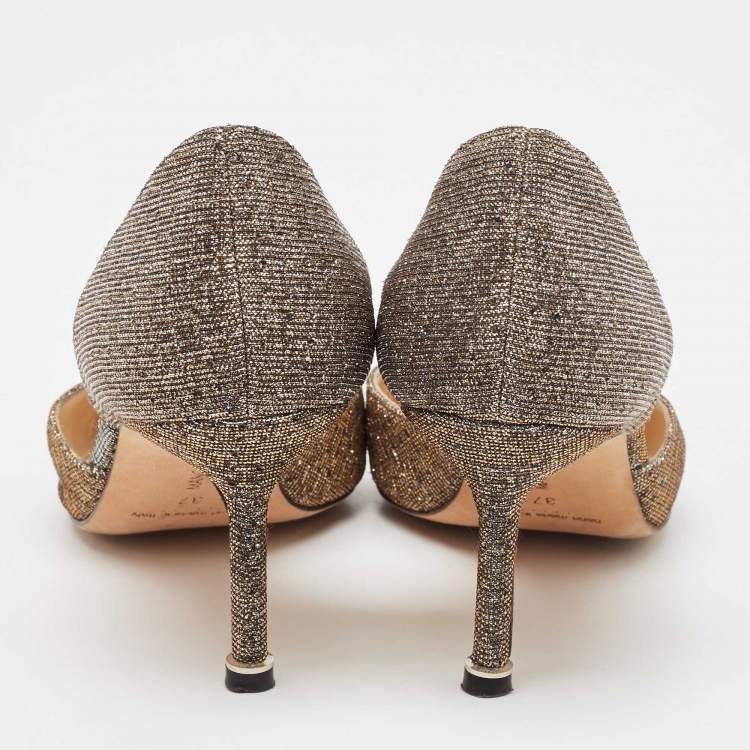 Pre Owned Manolo Blahnik Gold/Silver Lurex Fabric Hangisido Pumps Size 37