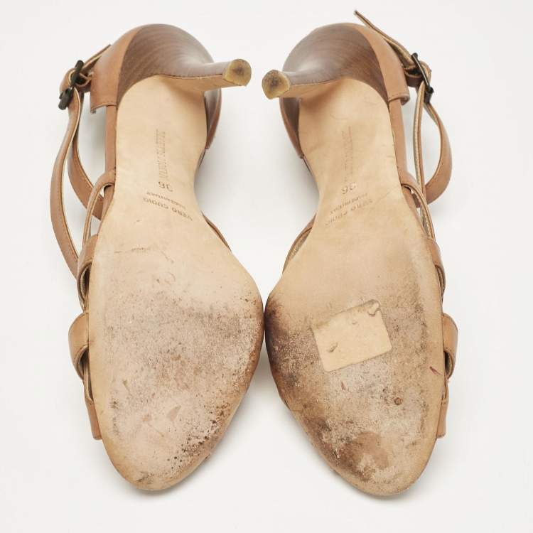 Pre Owned Manolo Blahnik Brown Leather Strappy  Sandals Size 36