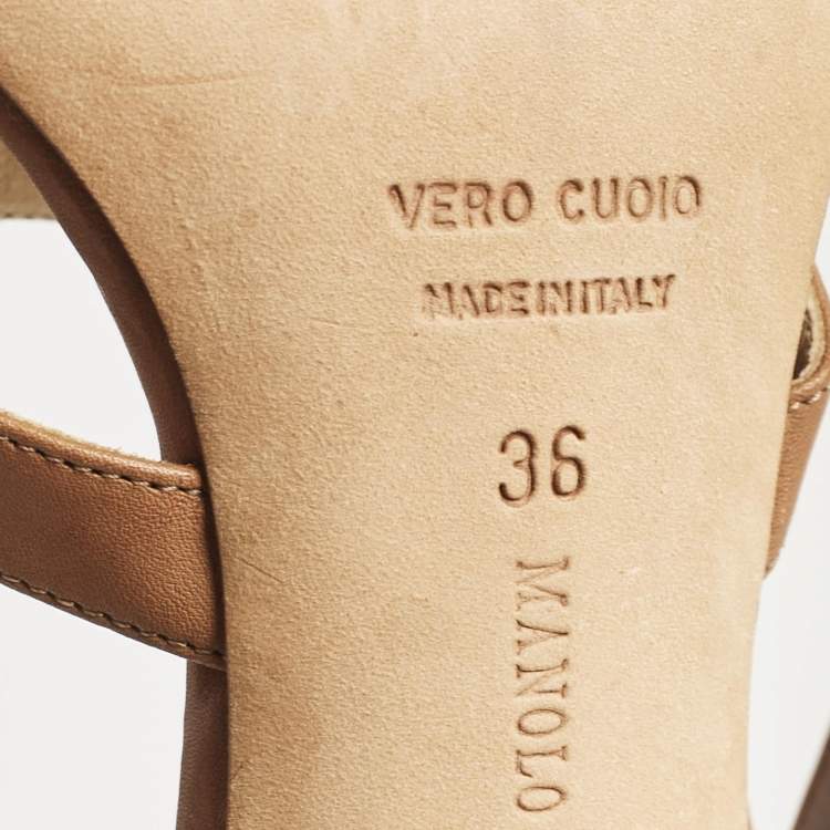 Pre Owned Manolo Blahnik Brown Leather Strappy  Sandals Size 36