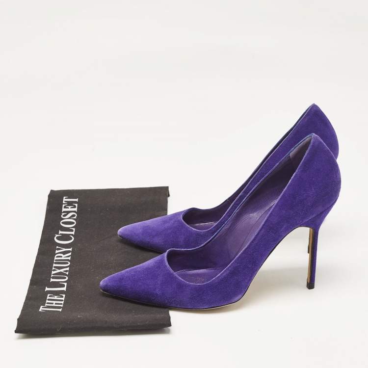 مملوكة مسبقًا Manolo Blahnik Purple Suede BB Pointed Toe Pumps Size 38.5