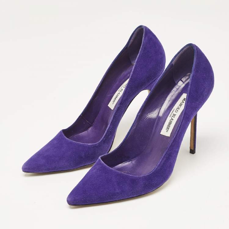 مملوكة مسبقًا Manolo Blahnik Purple Suede BB Pointed Toe Pumps Size 38.5