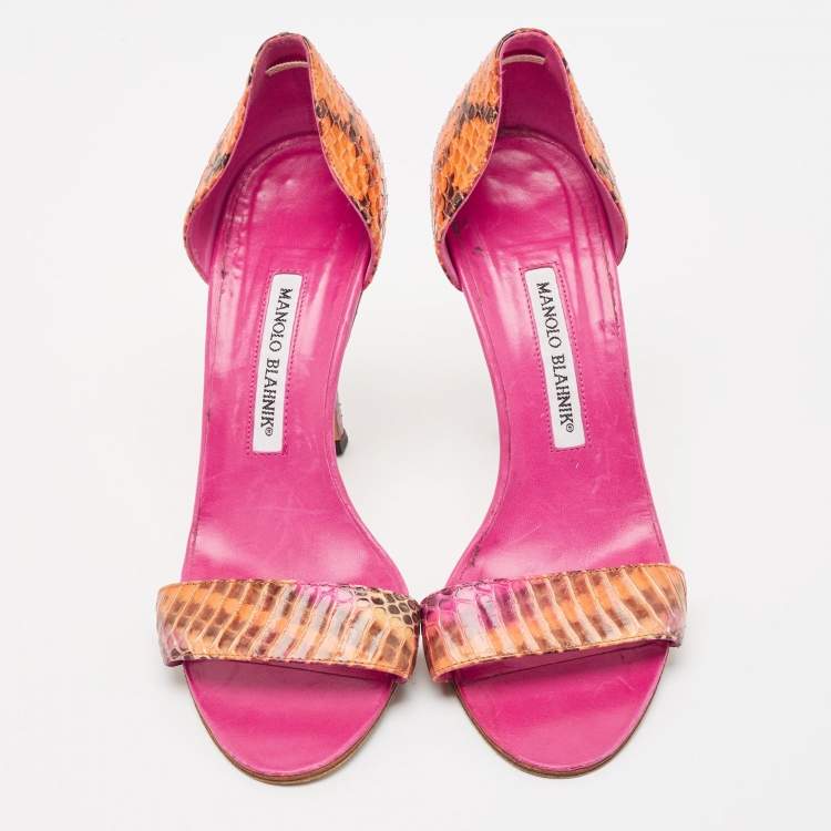 Pre Owned Manolo Blahnik Multicolor Python Leather Slide Sandals Size 38.5