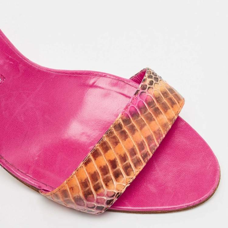 Pre Owned Manolo Blahnik Multicolor Python Leather Slide Sandals Size 38.5
