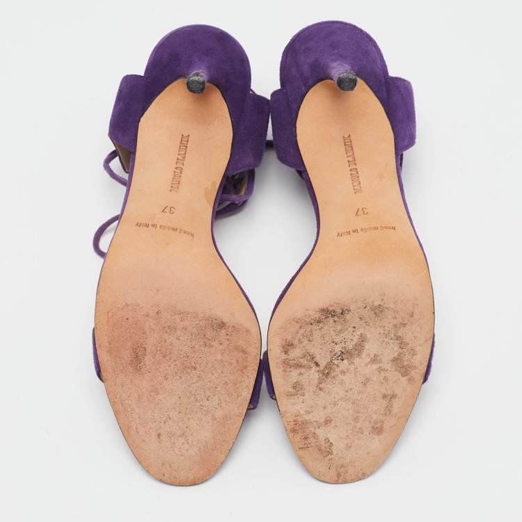 Pre Owned Manolo Blahnik Purple Suede Laramod Ankle Strap Sandals Size 37