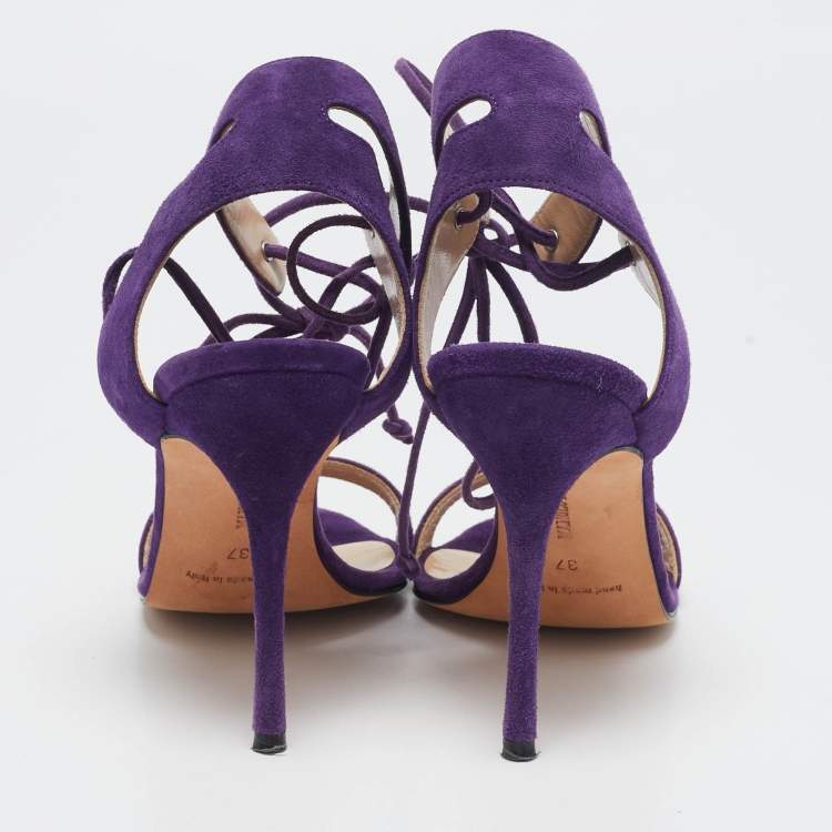 Pre Owned Manolo Blahnik Purple Suede Laramod Ankle Strap Sandals Size 37