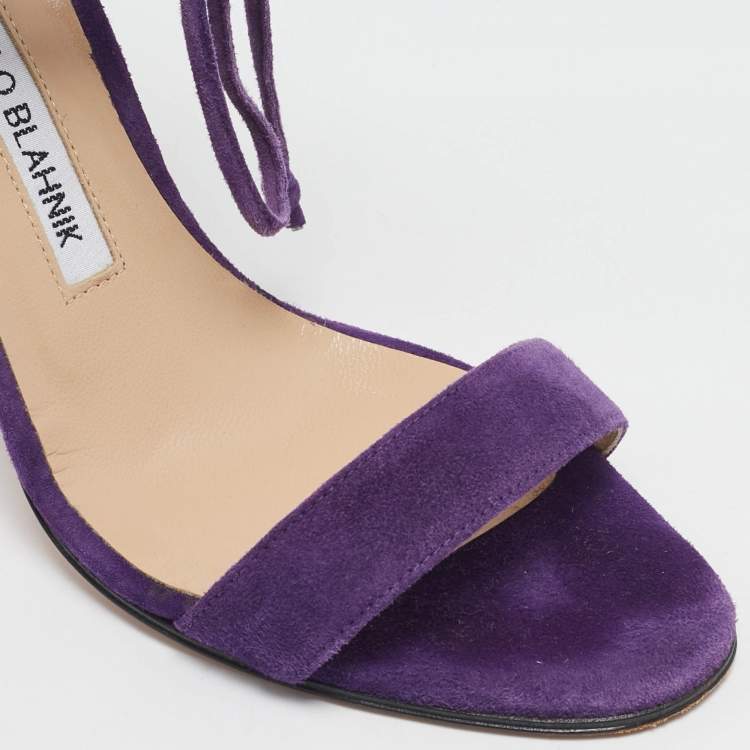 Pre Owned Manolo Blahnik Purple Suede Laramod Ankle Strap Sandals Size 37