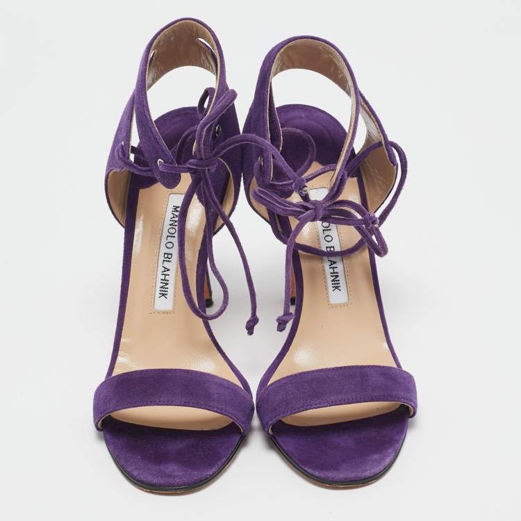 Pre Owned Manolo Blahnik Purple Suede Laramod Ankle Strap Sandals Size 37