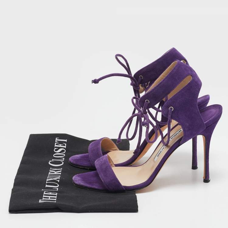 Pre Owned Manolo Blahnik Purple Suede Laramod Ankle Strap Sandals Size 37